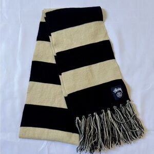 Stüssy Cream & Black Striped Knit Fringe Scarf